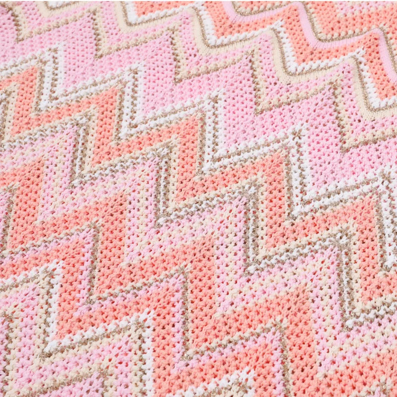 Pink Zigzag Knit Co-Ord Set – Sleeveless Top, Cardigan & Wide-Leg Pants