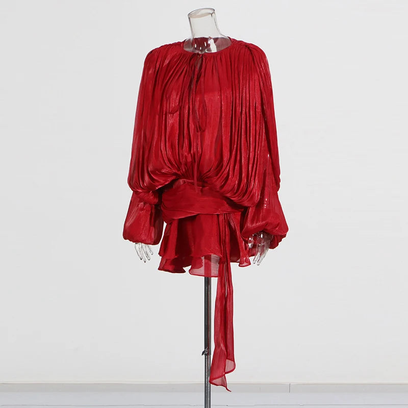 SOLID BLOUSE LONG SLEEVE MINI DRES