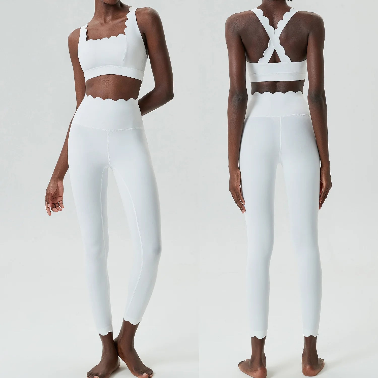 Women Solid Color Two Piece Gym Set | Stretch Yoga Sports Bra & Leggings