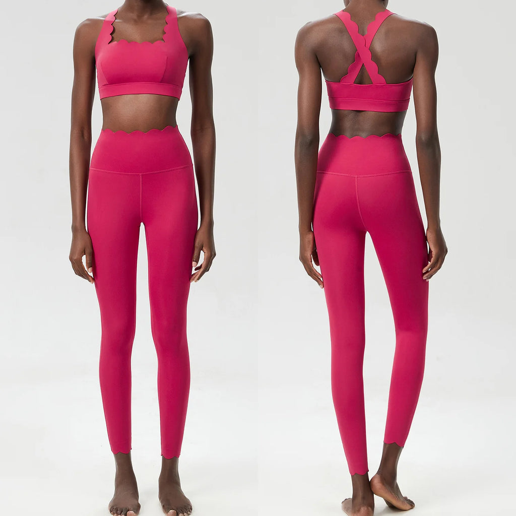 Women Solid Color Two Piece Gym Set | Stretch Yoga Sports Bra & Leggings