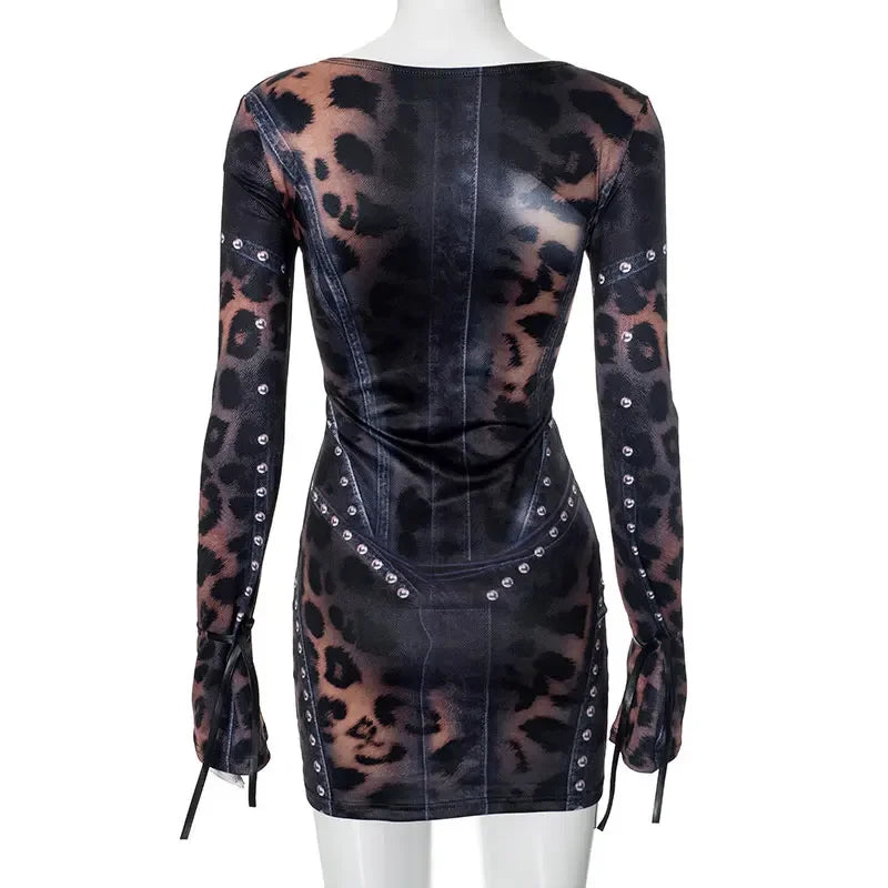 ANIMAL PRINT LONG SLEEVE MINI DRESS