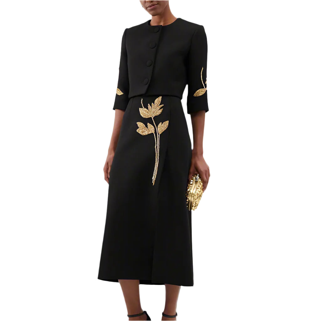 HALF SLEEVE COAT and HIGH WAIST MIDI DRESS SET PATCHWORK FLOWERS