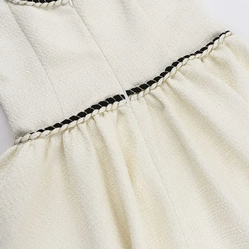 PATCHWORK WHITE MINI DRESS RUFFLES SQUARE COLLAR