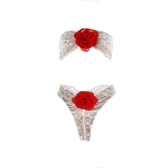 ALLEM CUT OUT LACE JUMPSUIT with RED ROSE BOWS