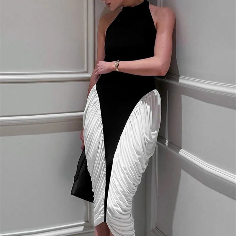 PATCHWORK SLEEVELESS BODYCON MIDI DRESS