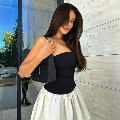 FOLA WHITE SKIRT and BLACK TOP MINI DRESS