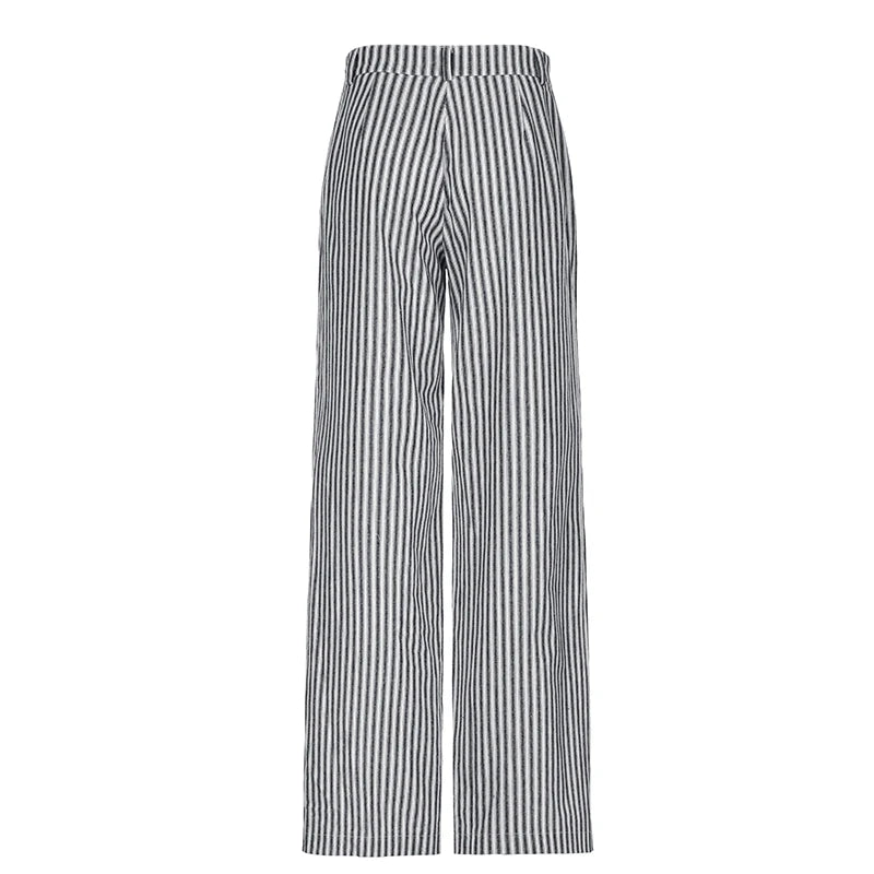 Striped Low Waist Wide Leg Trousers for Women | Vintage Streetwear Summer Pants