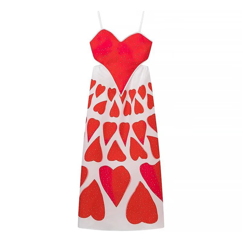 HEART PRINT V Neck SLING DRESS