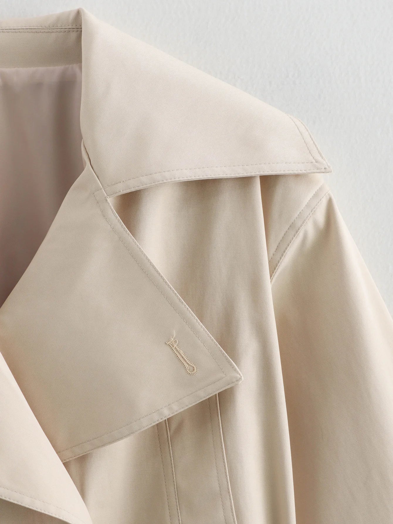 Chic Beige Double-Breasted Trench Coat with Belt & Pockets – Women's Slim Fit Windbreaker