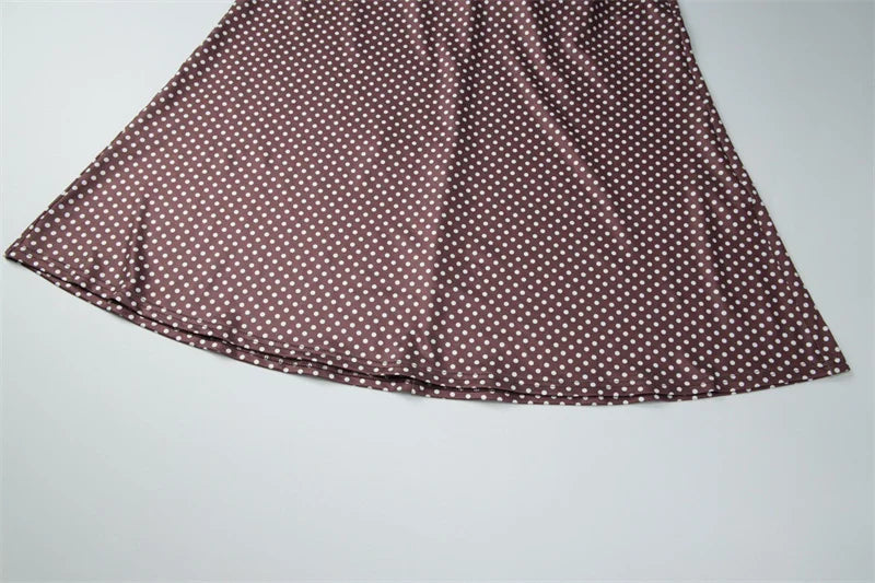 Polka Dot One Shoulder Maxi Dress for Women – Brown Patchwork Bodycon Evening Dress