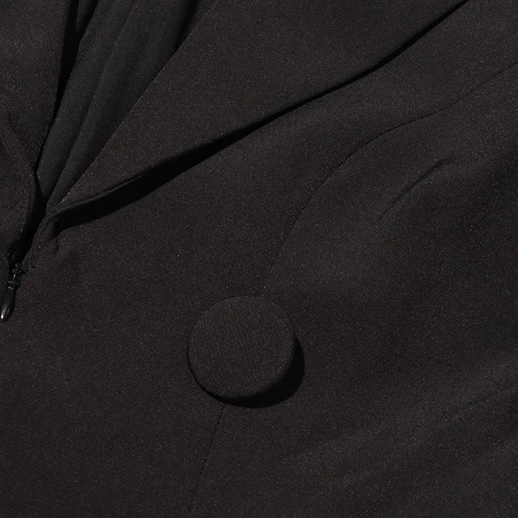 BLACK SPLICED JUMPSUIT BLAZER with RUFFLES