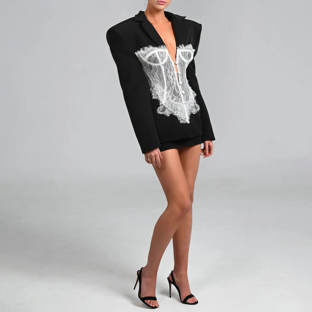 PATCHWORK LACE CORSET BLAZER