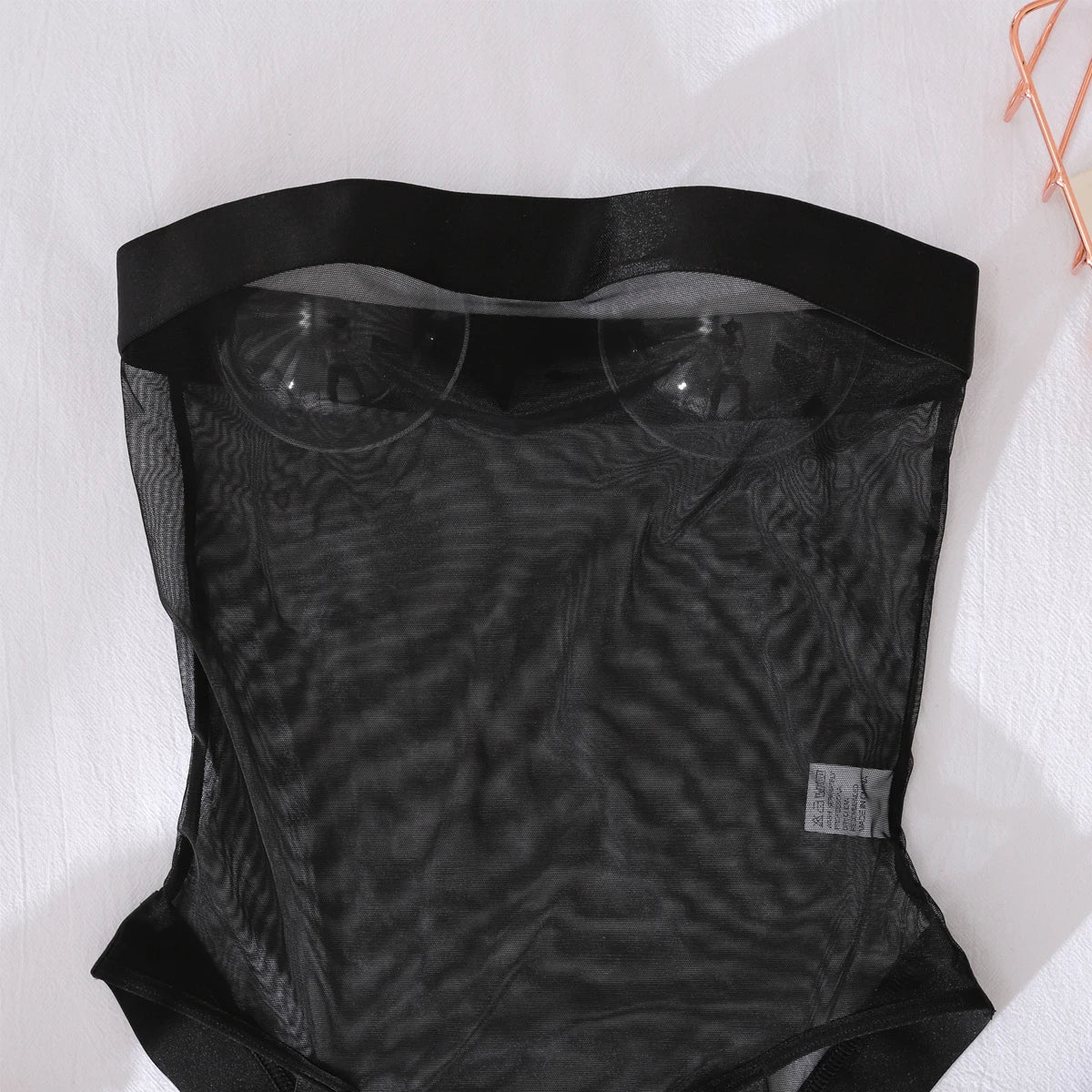 Sheer Mesh Off Shoulder Bodysuit 2 Piece Set – Sexy Open Crotch Stocking Body Lingerie