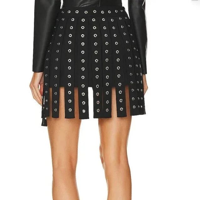 BLACK STRAPPY BELTED SKIRT