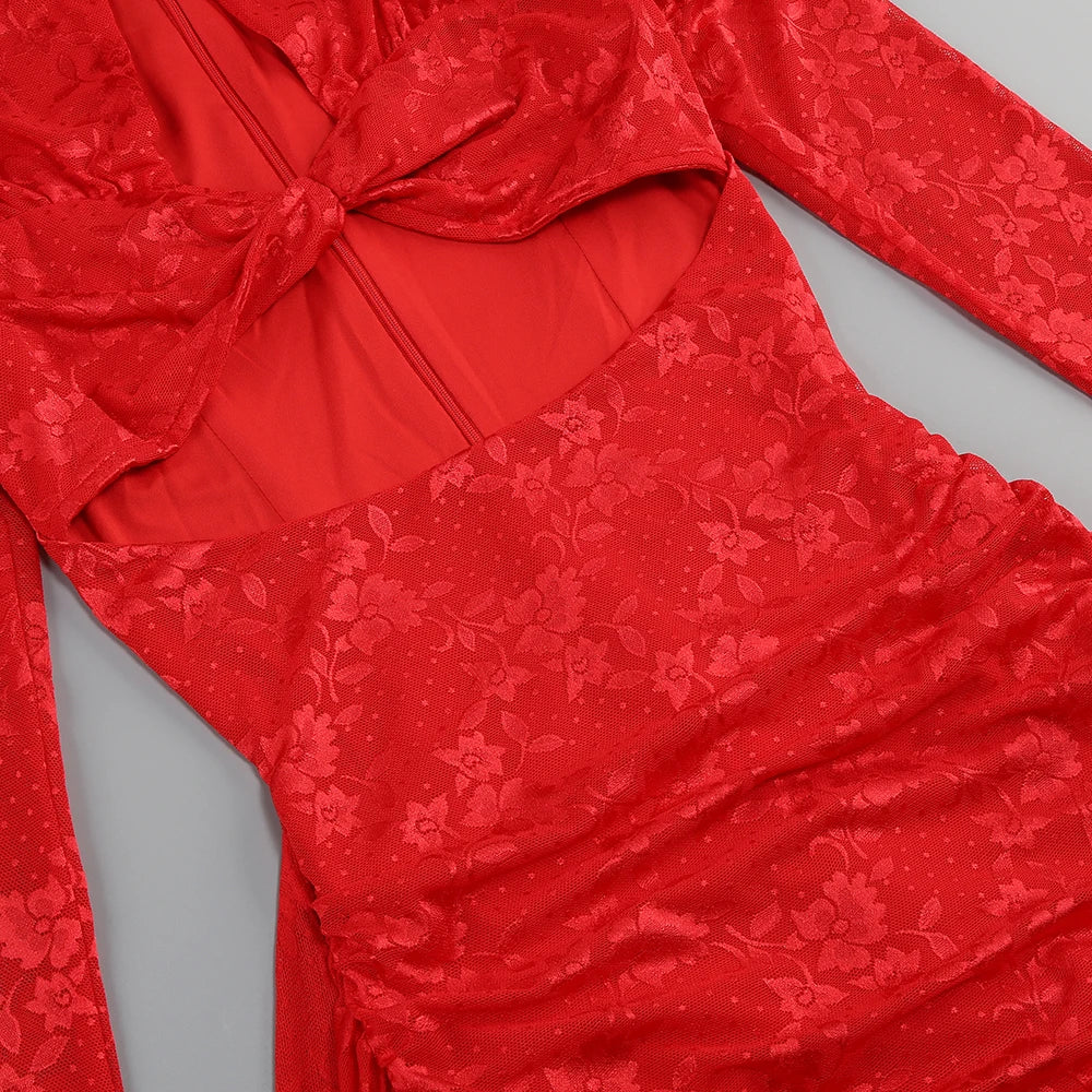 CUT OUT LACE MINI DRESS with GLOVES and SIDE TRAIN