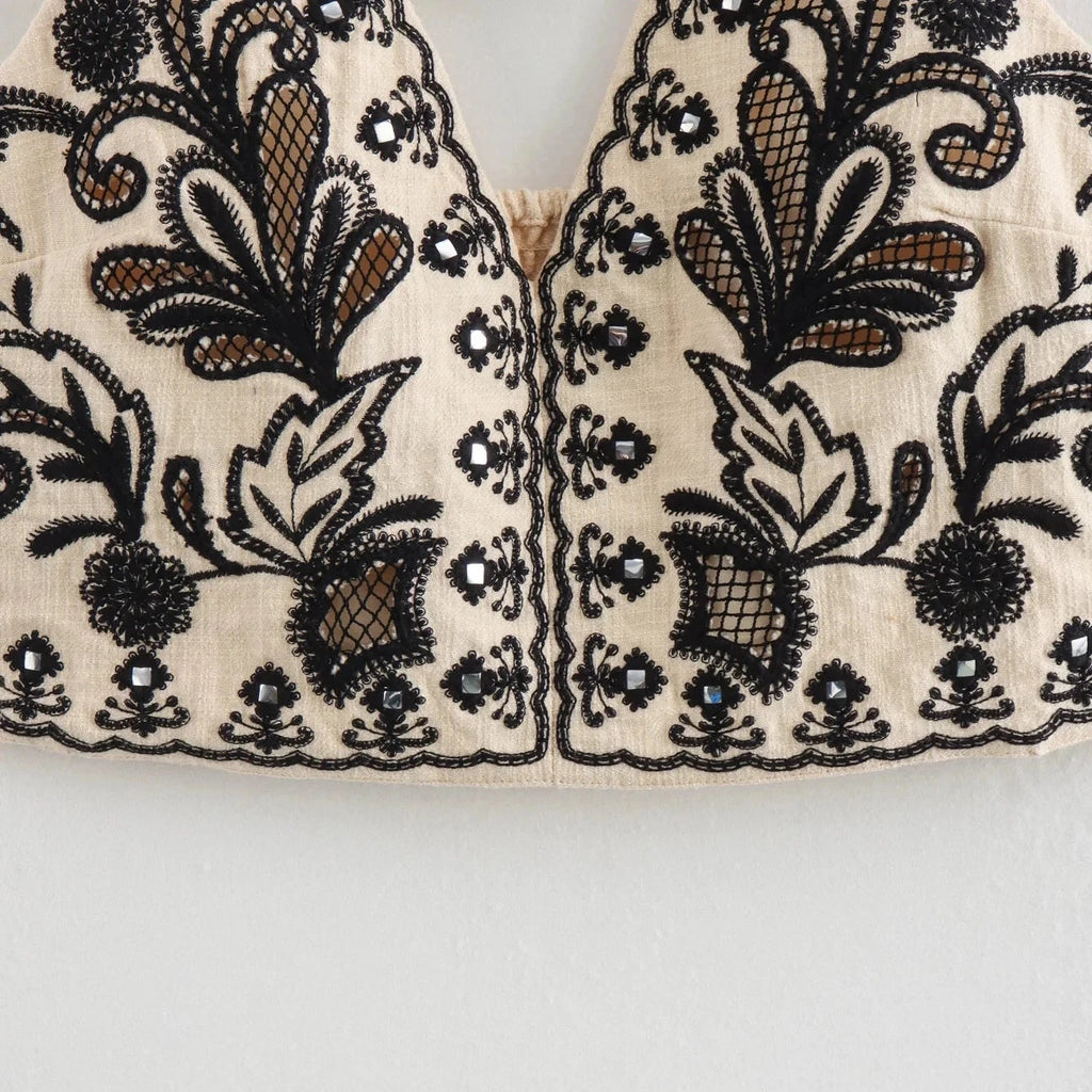 EMBROIDERED MINI SKIRT and HALTER CROP TOP SET