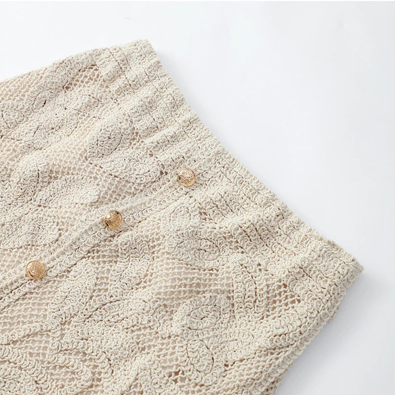 Braided Crochet Skirt and Shirt Set for Women | Boho Summer Two-Piece Beach Outfit