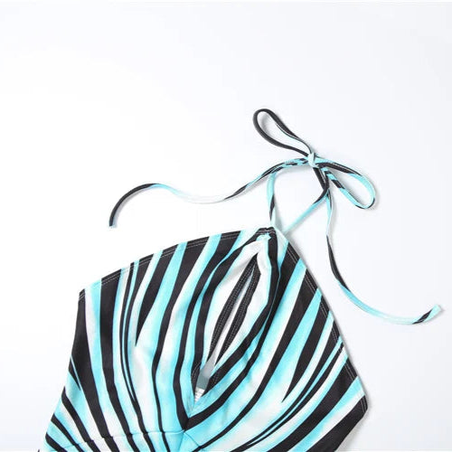 Halter Neck Striped Jumpsuit – Sexy Bandage Flare Pants Romper for Women | CTRLNUIT