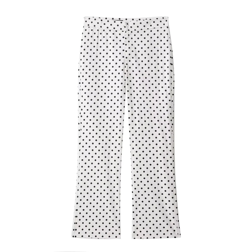Polka Dot Two Piece Set with High Neck Jacket and Matching Pants or Shorts