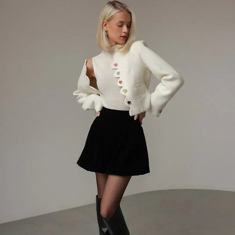 IRREGULAR COLLAR HEART BOTTOMS WHITE JACKET
