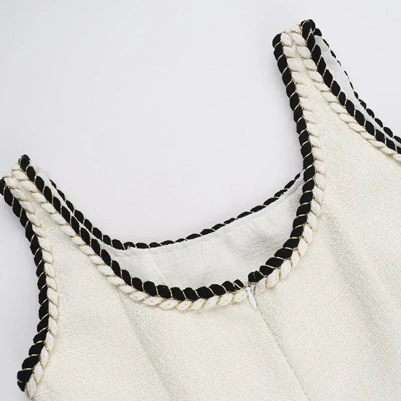 PATCHWORK WHITE MINI DRESS RUFFLES SQUARE COLLAR