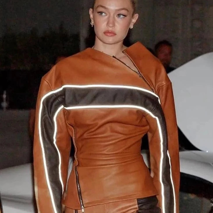 GIGI PU LEATHER BROWN COAT