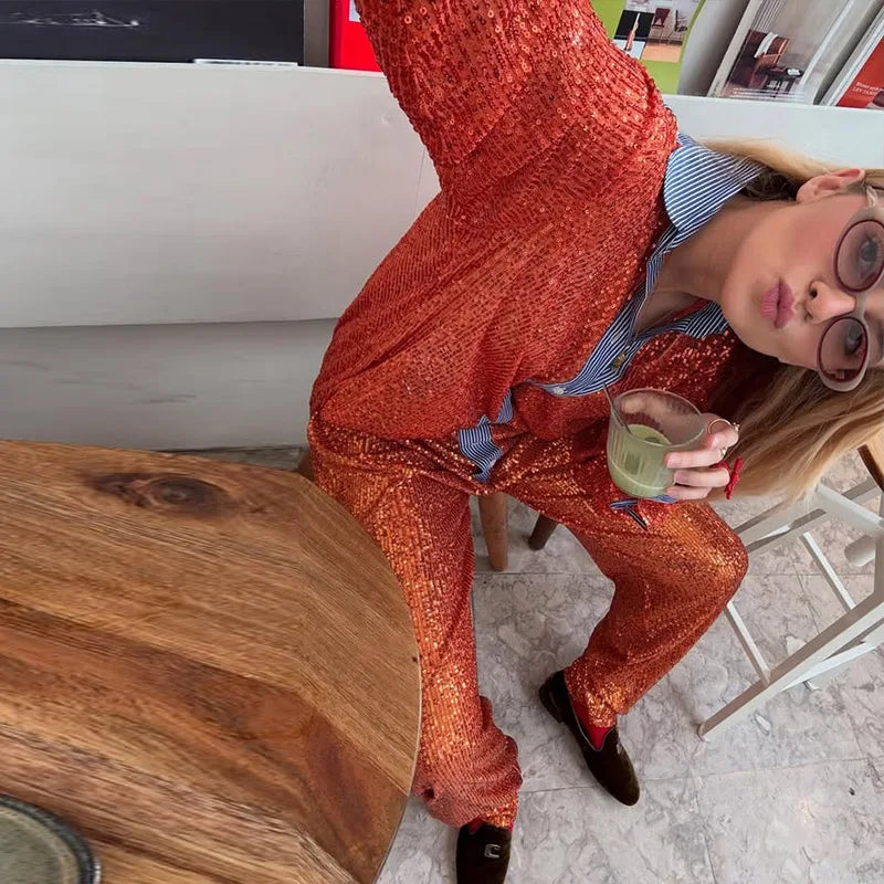SEQUIN BLOUSE and PANTS SET