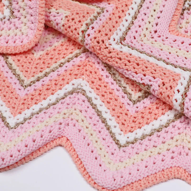 Pink Zigzag Knit Co-Ord Set – Sleeveless Top, Cardigan & Wide-Leg Pants
