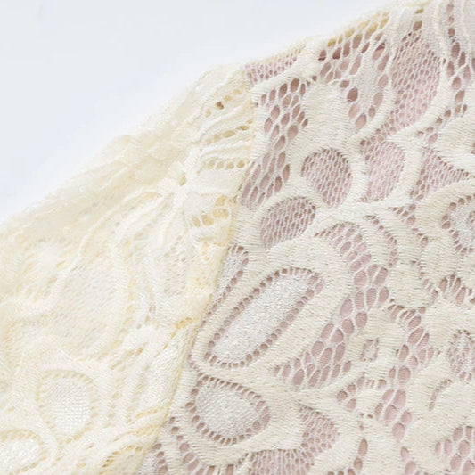 Close-up of lace fabric with intricate patterns on a light background