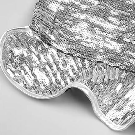 SILVER SEQUINS 2 PIECE SET SHORT TOP and MAXI SKIRT with RUFFLED SIDE SLIT