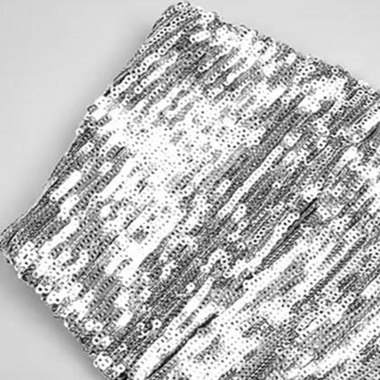 SILVER SEQUINS 2 PIECE SET SHORT TOP and MAXI SKIRT with RUFFLED SIDE SLIT