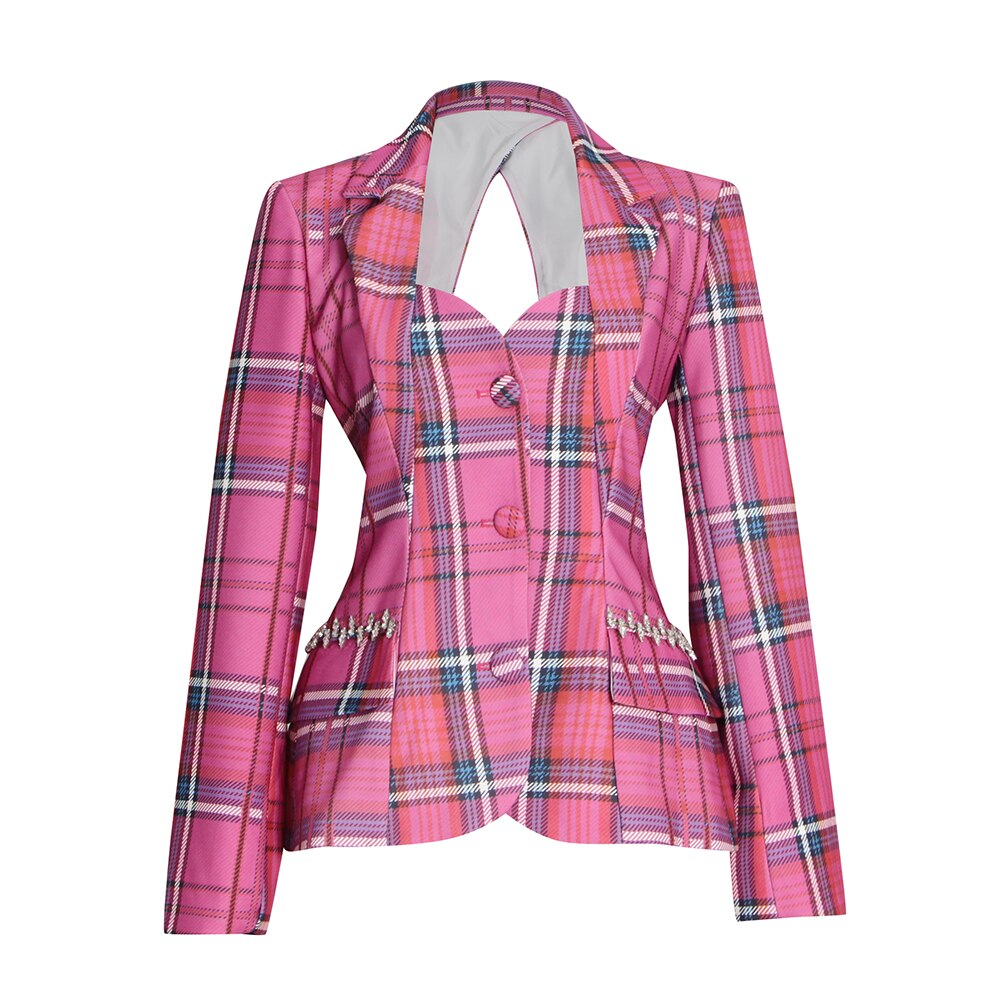 BAILEY PINK CUT OUT PLAID BLAZER
