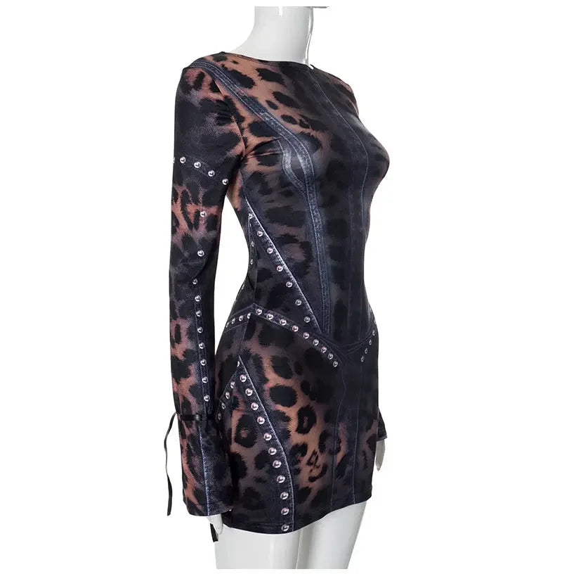 ANIMAL PRINT LONG SLEEVE MINI DRESS