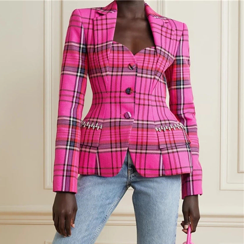 BAILEY PINK CUT OUT PLAID BLAZER