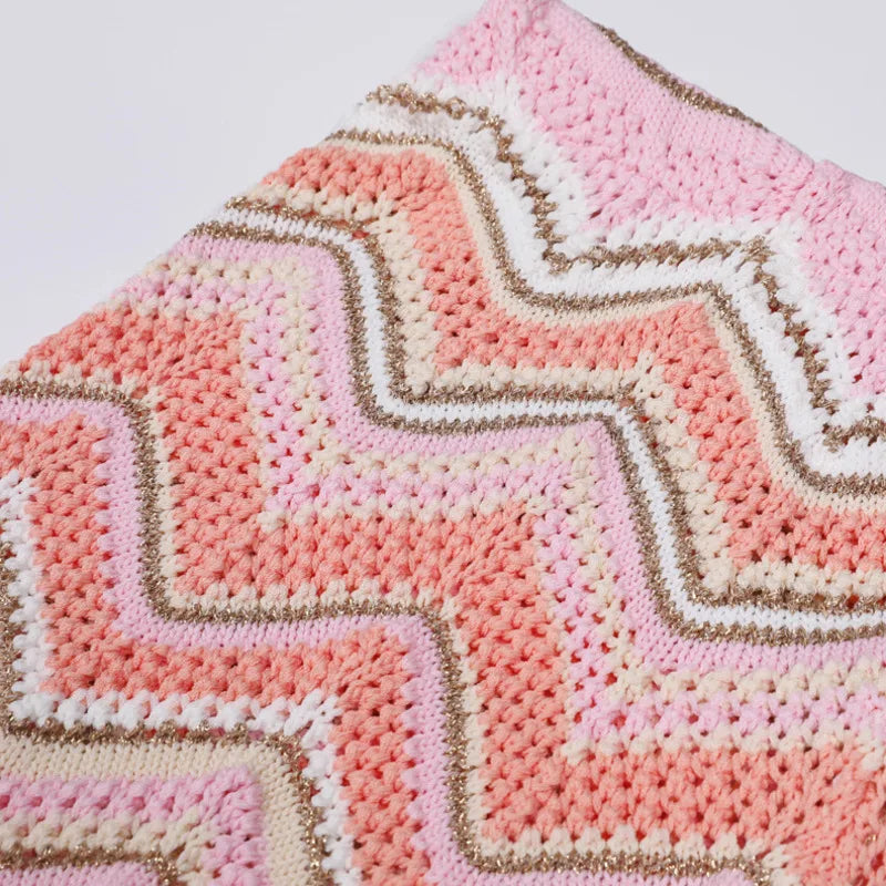 Pink Zigzag Knit Co-Ord Set – Sleeveless Top, Cardigan & Wide-Leg Pants
