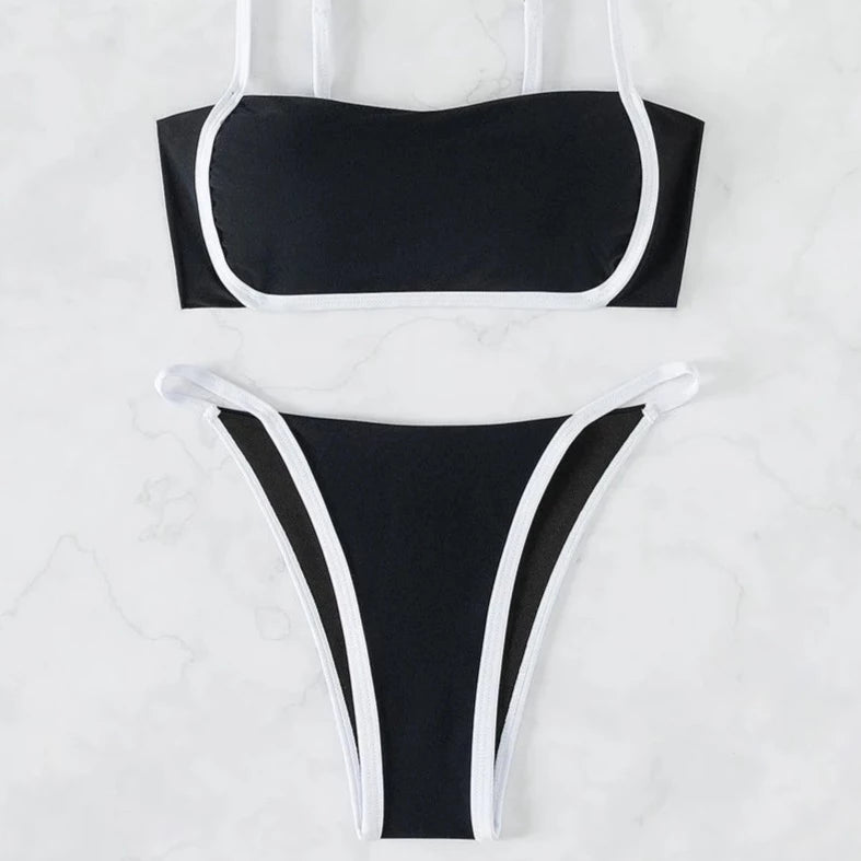 ANNY BLACK BIKINI with WHITE STRIPES