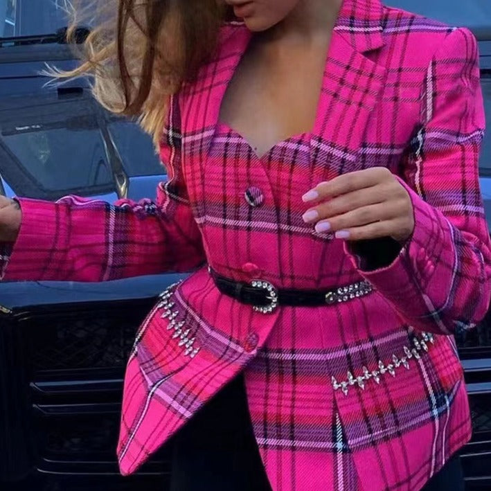 BAILEY PINK CUT OUT PLAID BLAZER
