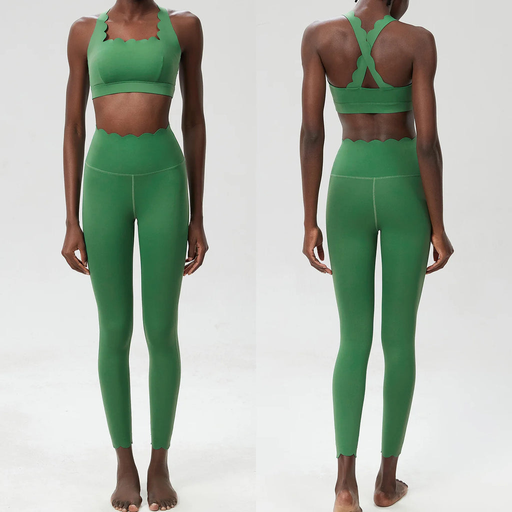 Women Solid Color Two Piece Gym Set | Stretch Yoga Sports Bra & Leggings