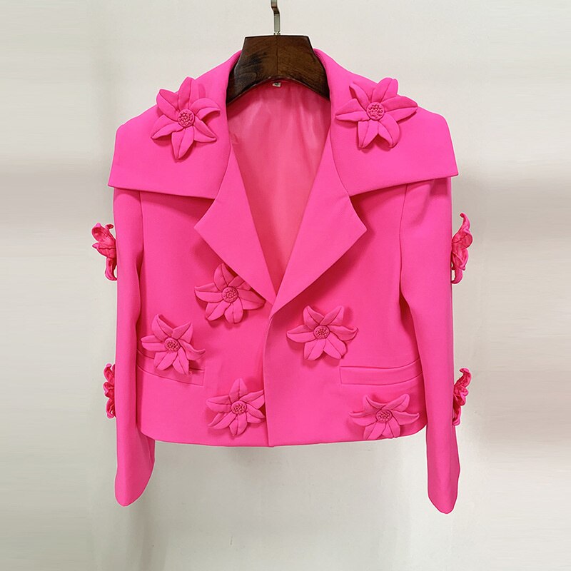 THEODORA PINK FLOWER DECORATED BLAZER and SKIRT