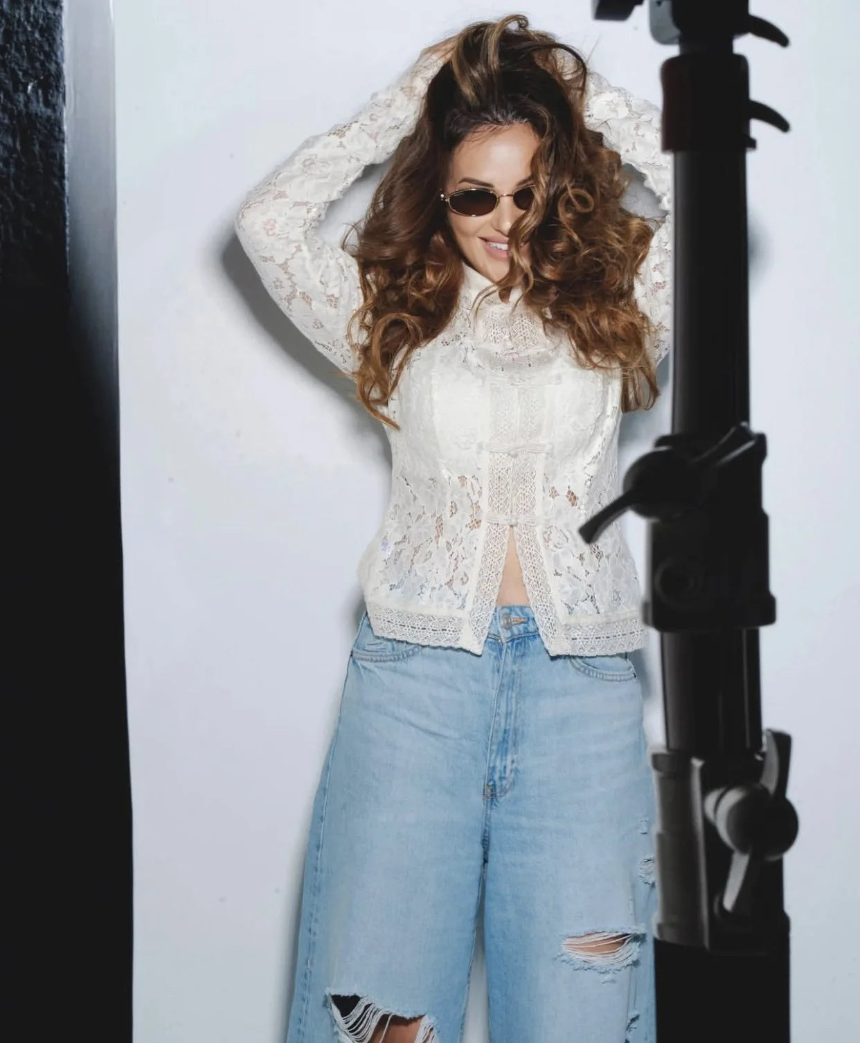 Vintage Sheer Lace Blouse for Women | Long Sleeve See-Through Top with High Neck