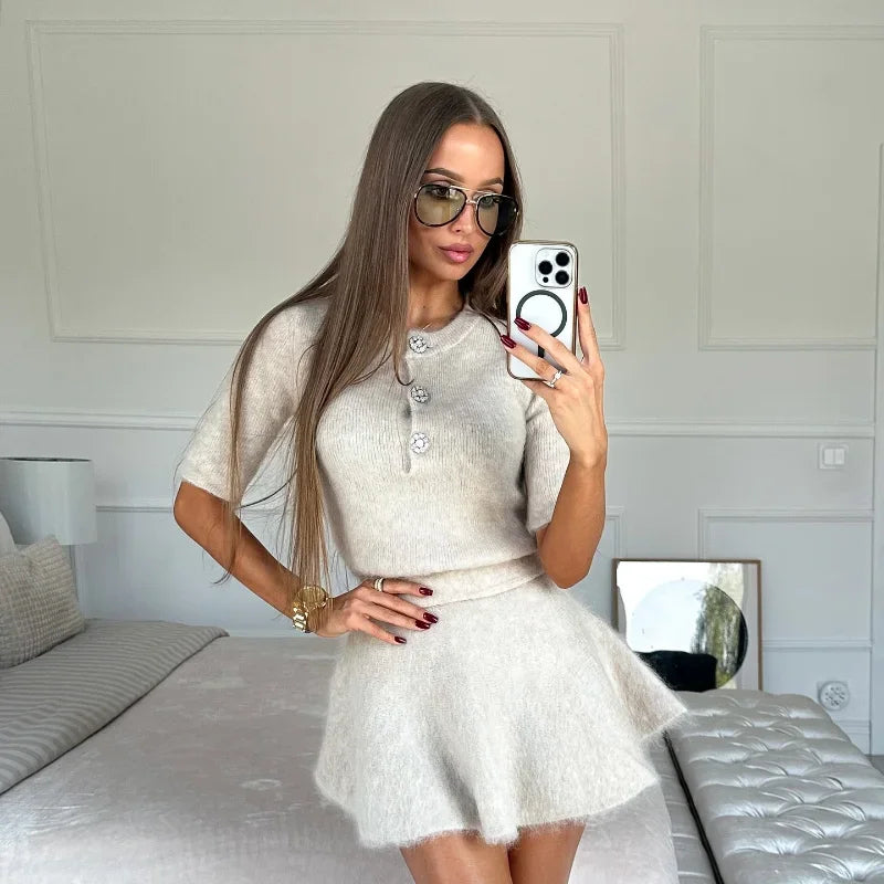 WOOL HALF SLEEVE TOP and SKIRT