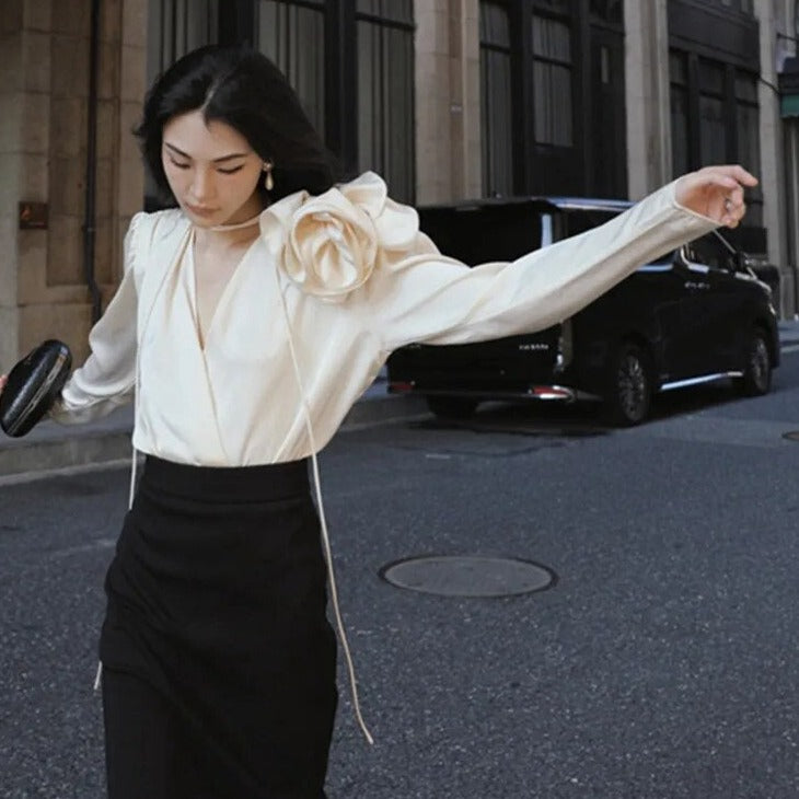 KEIRA LONGSLEEVE BLOUSE ROSE DECORATED