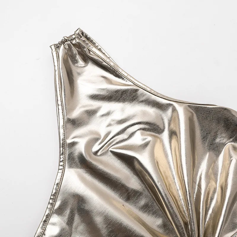 ONE INCLINED SHOULDER SILVER MIDI DRES