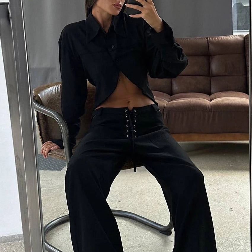 LINEN CUT OUT PANTS and SHIRT SET