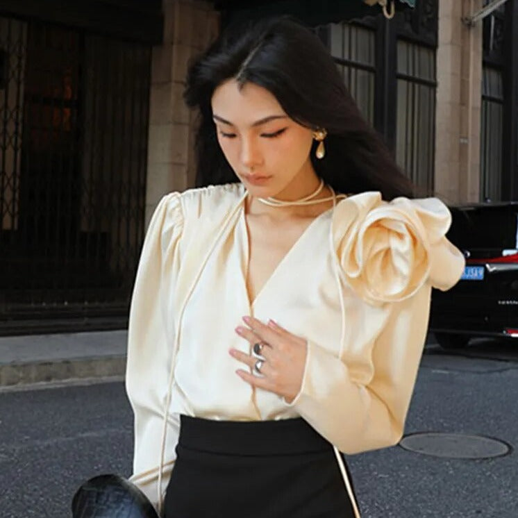 KEIRA LONGSLEEVE BLOUSE ROSE DECORATED