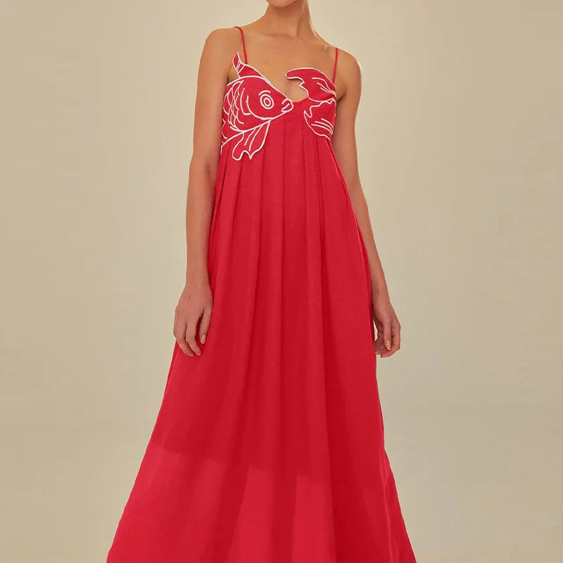 RED SLING SLEEVELESS MAXI DRESS