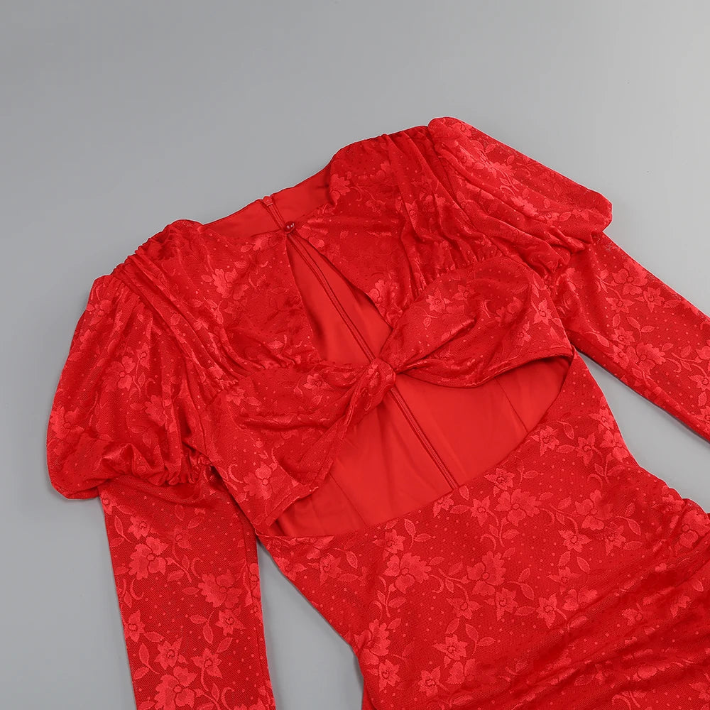 CUT OUT LACE MINI DRESS with GLOVES and SIDE TRAIN