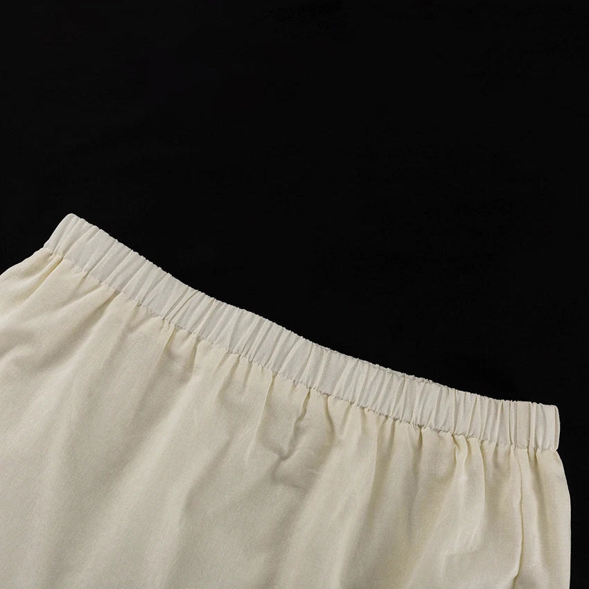 BEIGE COTTON SET HALF SLEEVE BLOUSE and MINI SKIRT