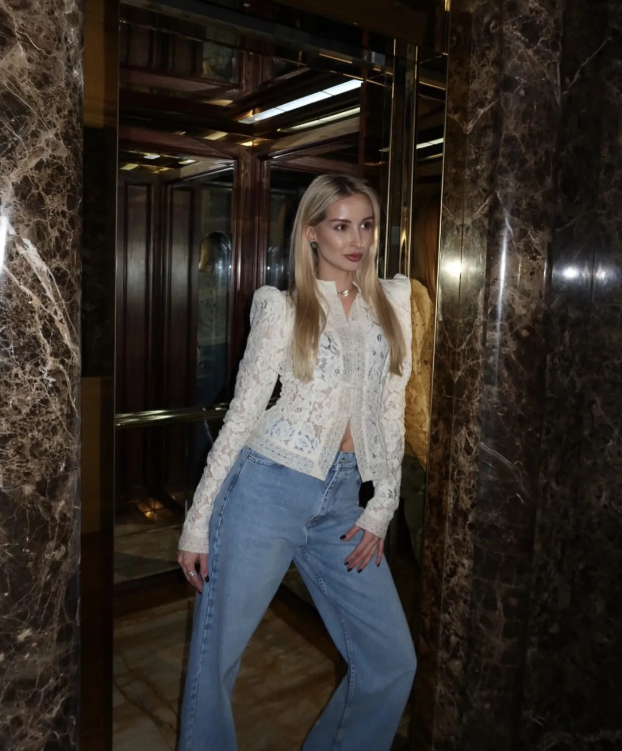 Vintage Sheer Lace Blouse for Women | Long Sleeve See-Through Top with High Neck