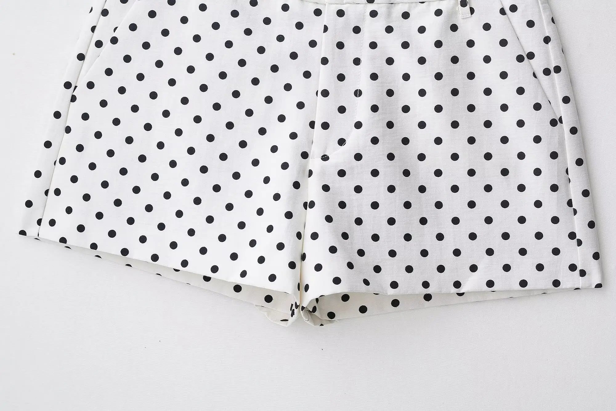 Polka Dot Two Piece Set with High Neck Jacket and Matching Pants or Shorts